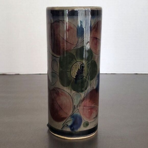 Tonala Vintage Mexican Folk Art Pottery Floral Hand Thrown Vase 6.75" - Picture 1 of 11